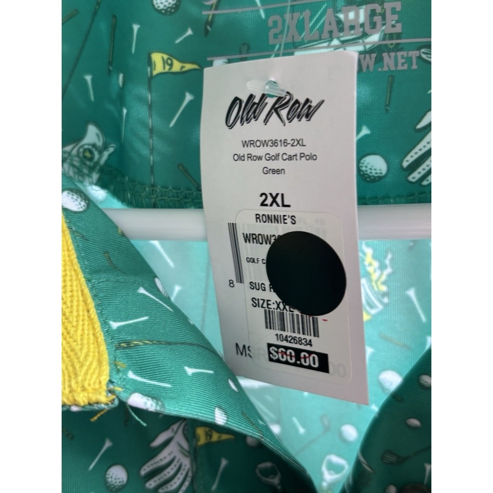 Old Row Golf Cart Polo Shirt 2XL Green Performance Stretch Golf Print NWT - Picture 4 of 6